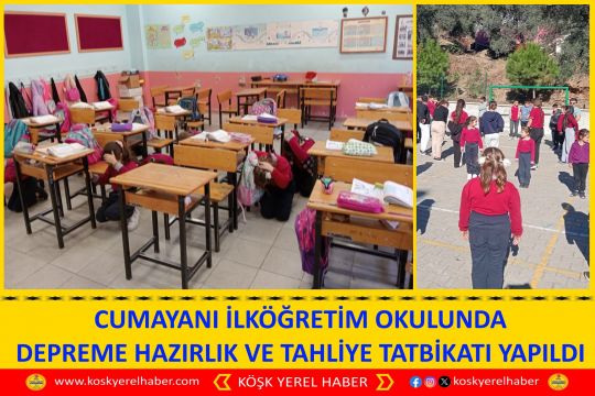 CUMAYANI İLKÖĞRETİM OKULUNDA DEPREME HAZIRLIK VE TAHLİYE TATBİKATI YAPILDI
