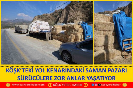 KÖŞK’TEKİ YOL KENARINDAKİ SAMAN PAZARI SÜRÜCÜLERE ZOR ANLAR YAŞATIYOR