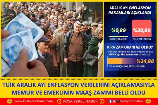 TÜİK ARALIK AYI ENFLASYON VERİLERİNİ AÇIKLAMASIYLA MEMUR VE EMEKLİNİN MAAŞ ZAMMI BELLİ OLDU
