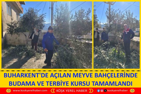 BUHARKENT'DE AÇILAN MEYVE BAHÇELERİNDE BUDAMA VE TERBİYE KURSU TAMAMLANDI
