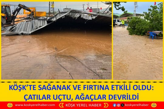 KÖŞK’TE SAĞANAK VE FIRTINA ETKİLİ OLDU: ÇATILAR UÇTU, AĞAÇLAR DEVRİLDİ